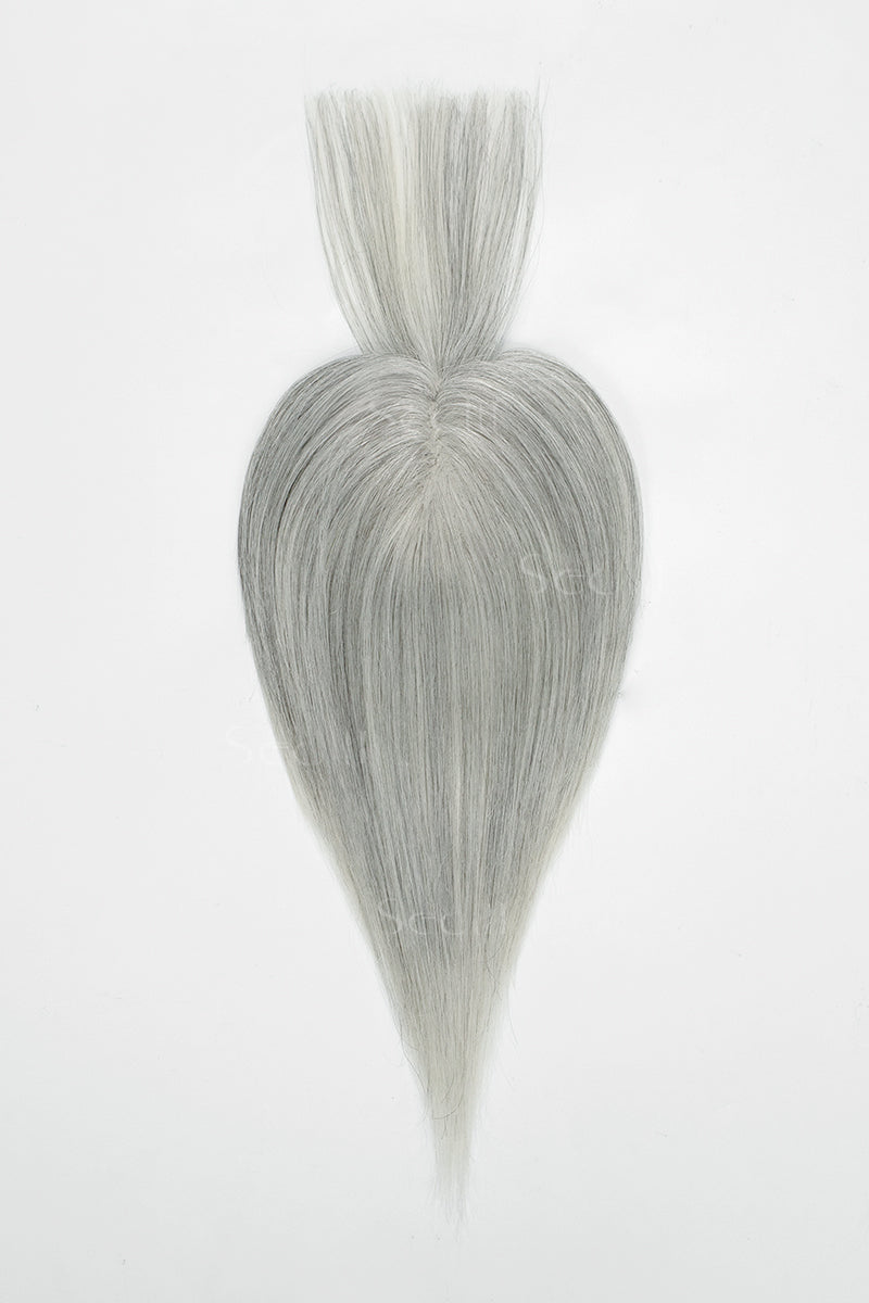 Light Grey hair topper on a white background