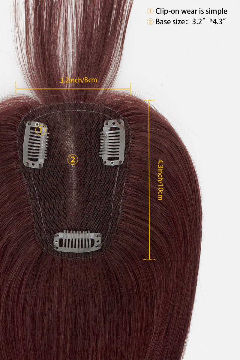 Mona-B Handmade Human Hair Topper with Bangs Wine Red 