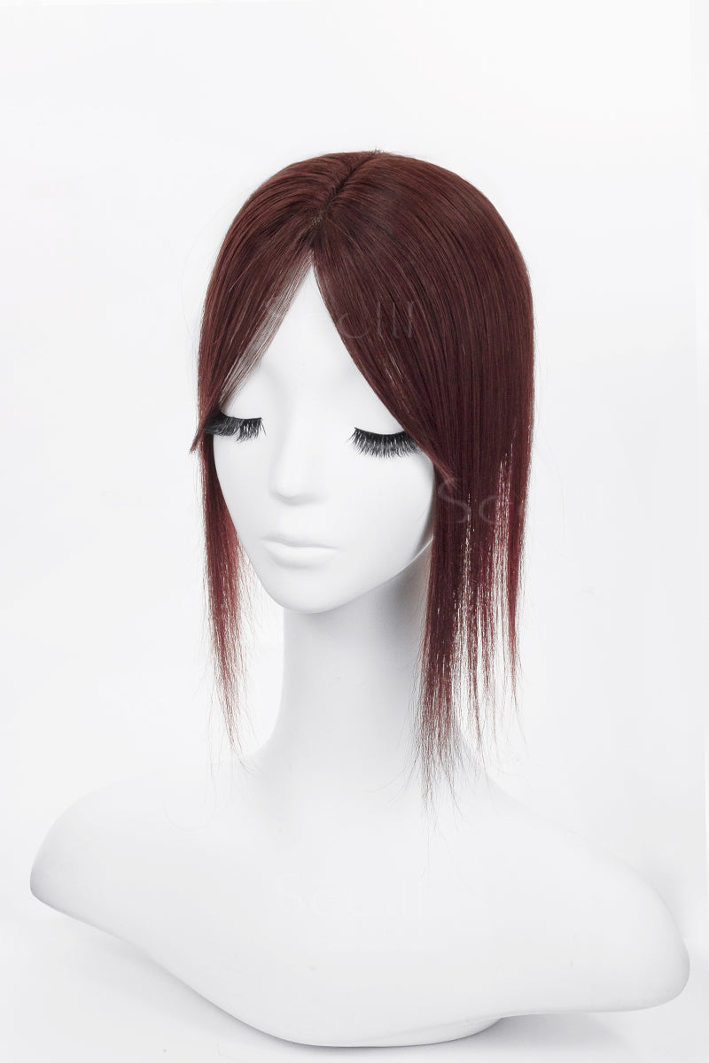 Mona-B Handmade Human Hair Topper with Bangs Wine Red 