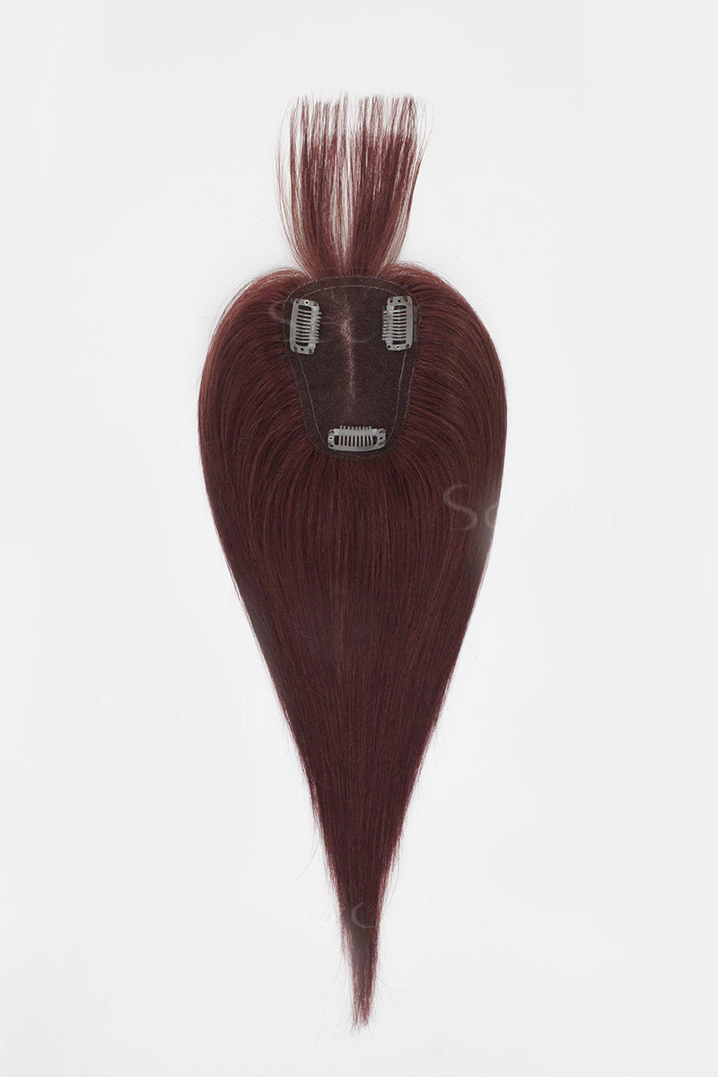 Mona-B Handmade Human Hair Topper with Bangs Wine Red 