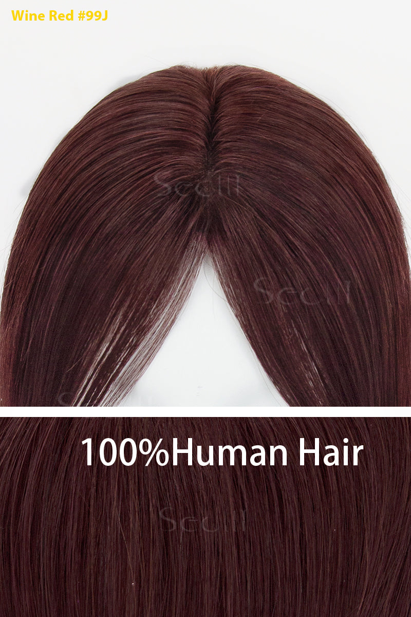 Mona-B Handmade Human Hair Topper with Bangs Wine Red 