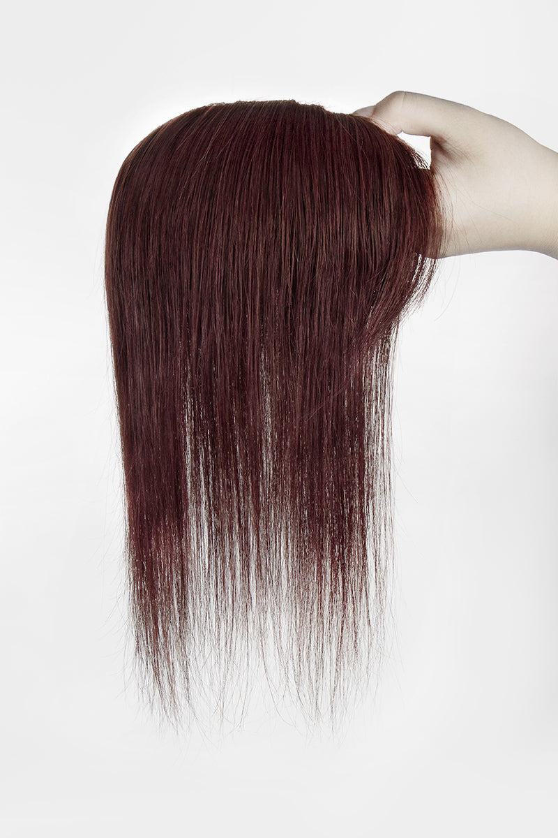 Mona-B Handmade Human Hair Topper with Bangs Wine Red 