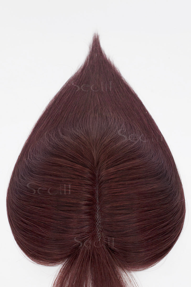 Mona-B Handmade Human Hair Topper with Bangs Wine Red 
