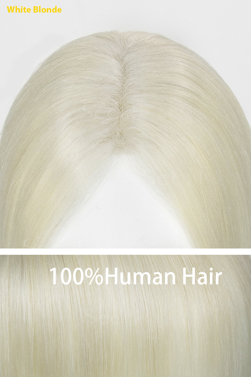 Flavia-C02 Wave Curly Human Hair Toppers (Cinza e Branco)