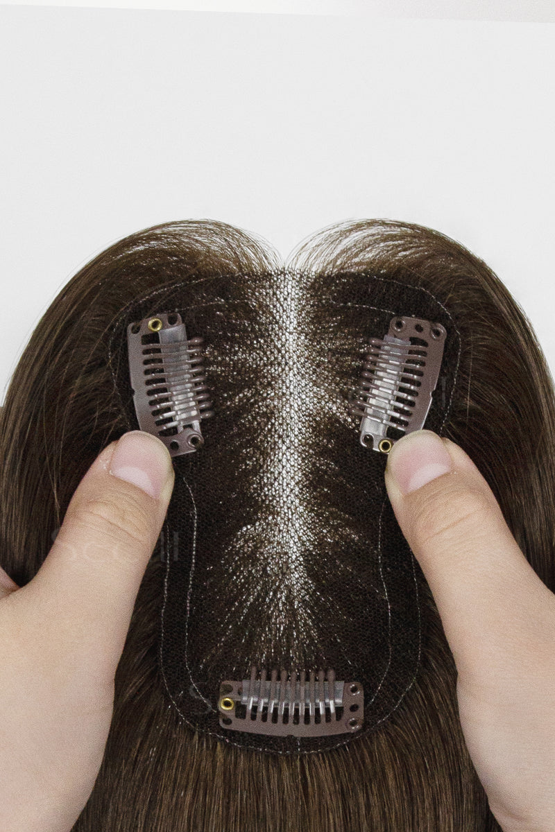 Mona Handmade Human Hair Topper Chocolate Brown 