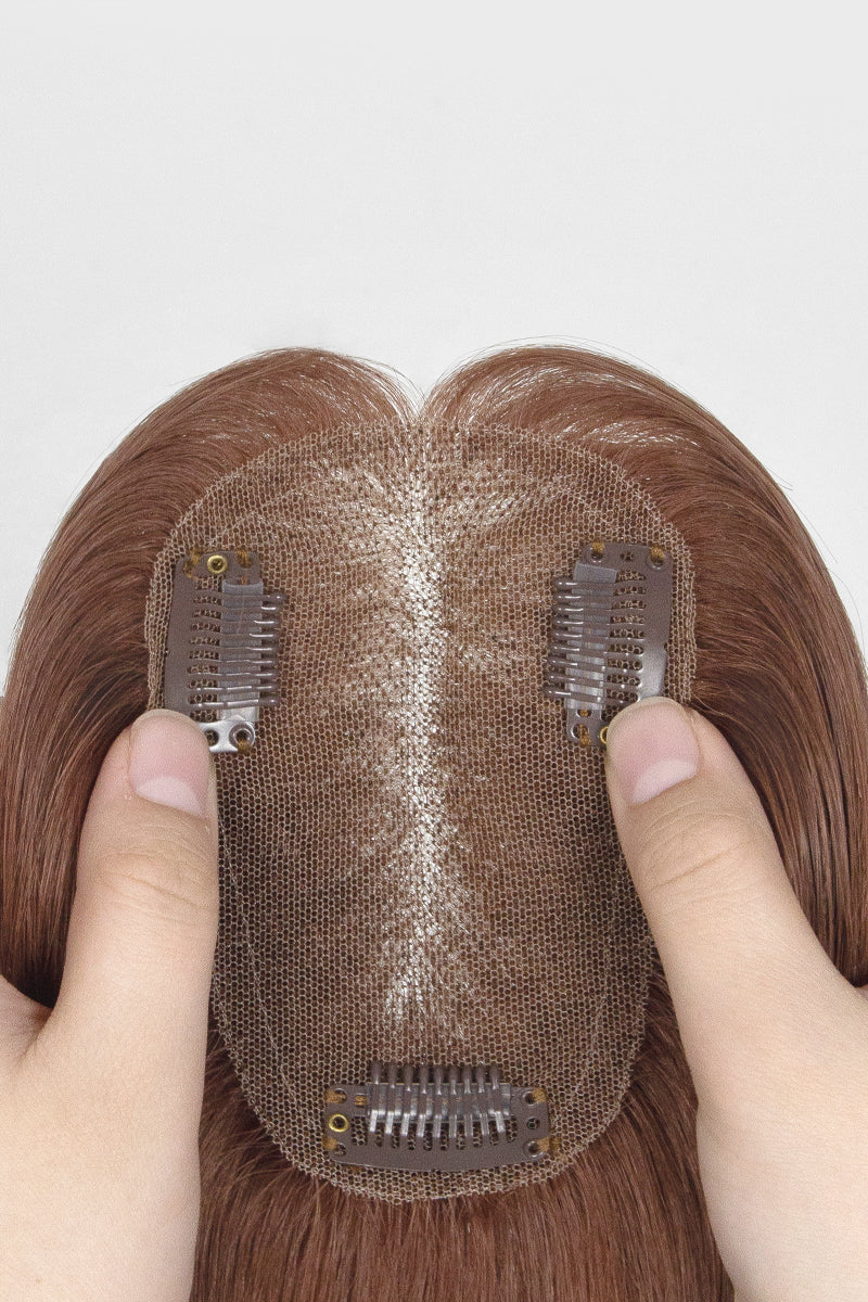 Mona Human Hair Topper Dark Auburn Brown 