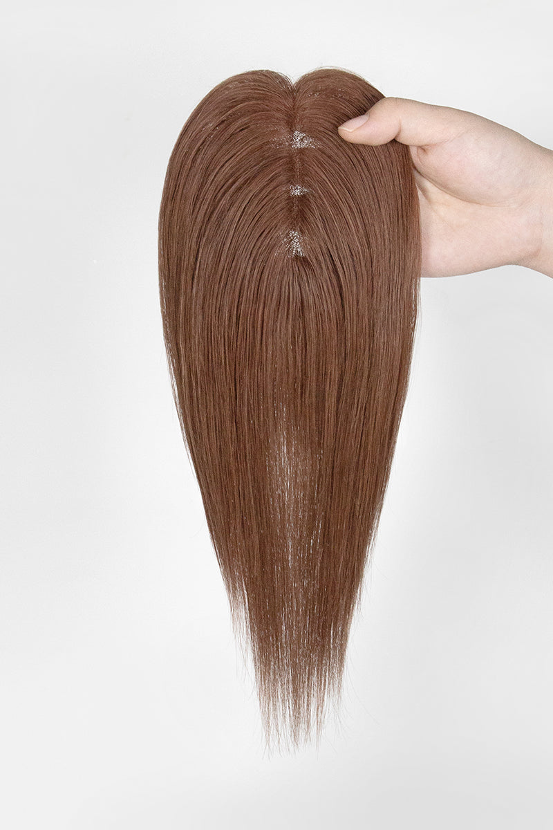 Mona Human Hair Topper Dark Auburn Brown 
