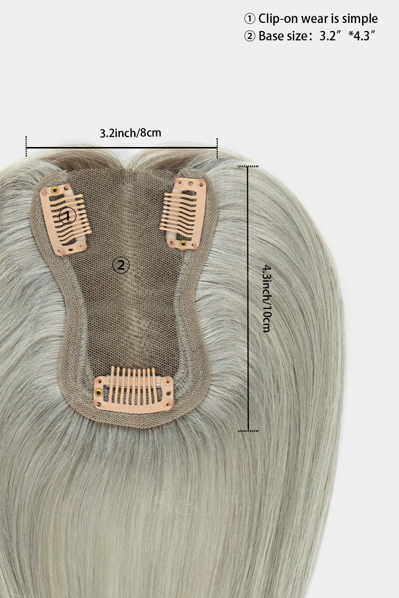 Mona Human Hair Topper Sliver Grey with Dark Brown Root 