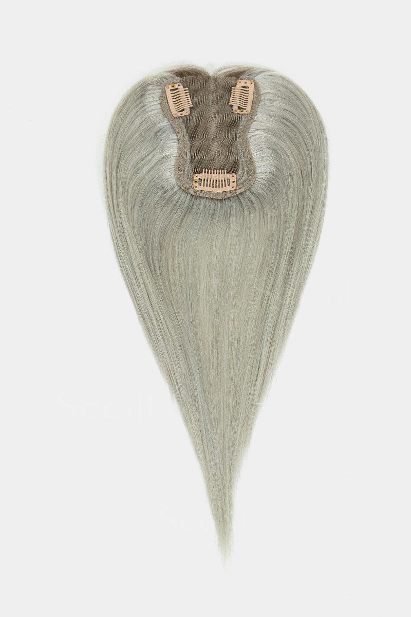 Mona Human Hair Topper Sliver Grey with Dark Brown Root 