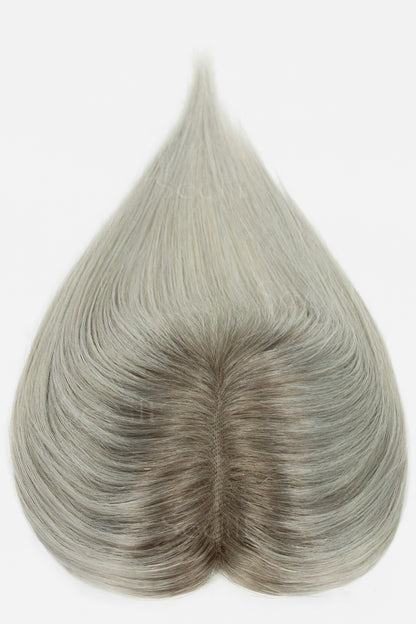 Mona Human Hair Topper Sliver Grey with Dark Brown Root 