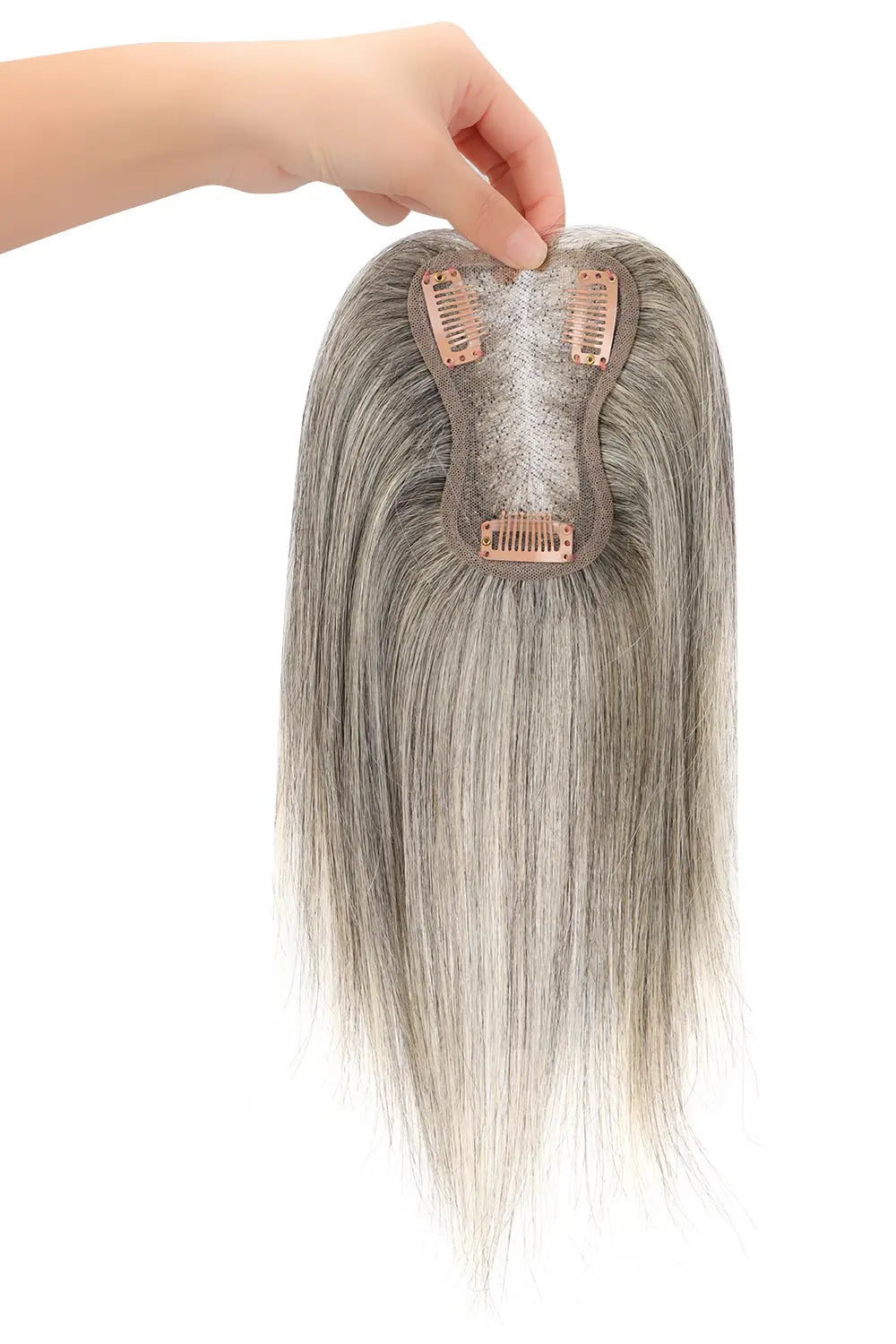 Postiche en cheveux humains Mona Brun clair Gris 