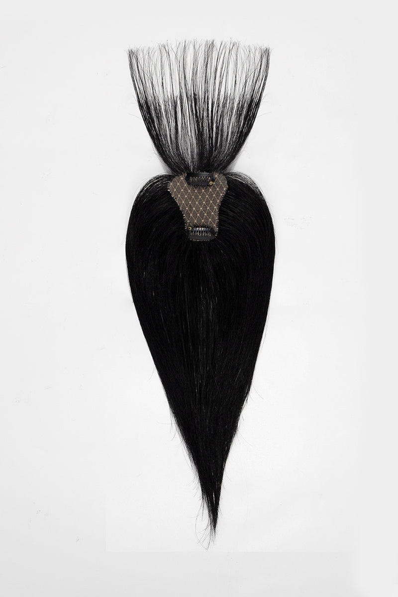 Black hair extension with a clip on a white background