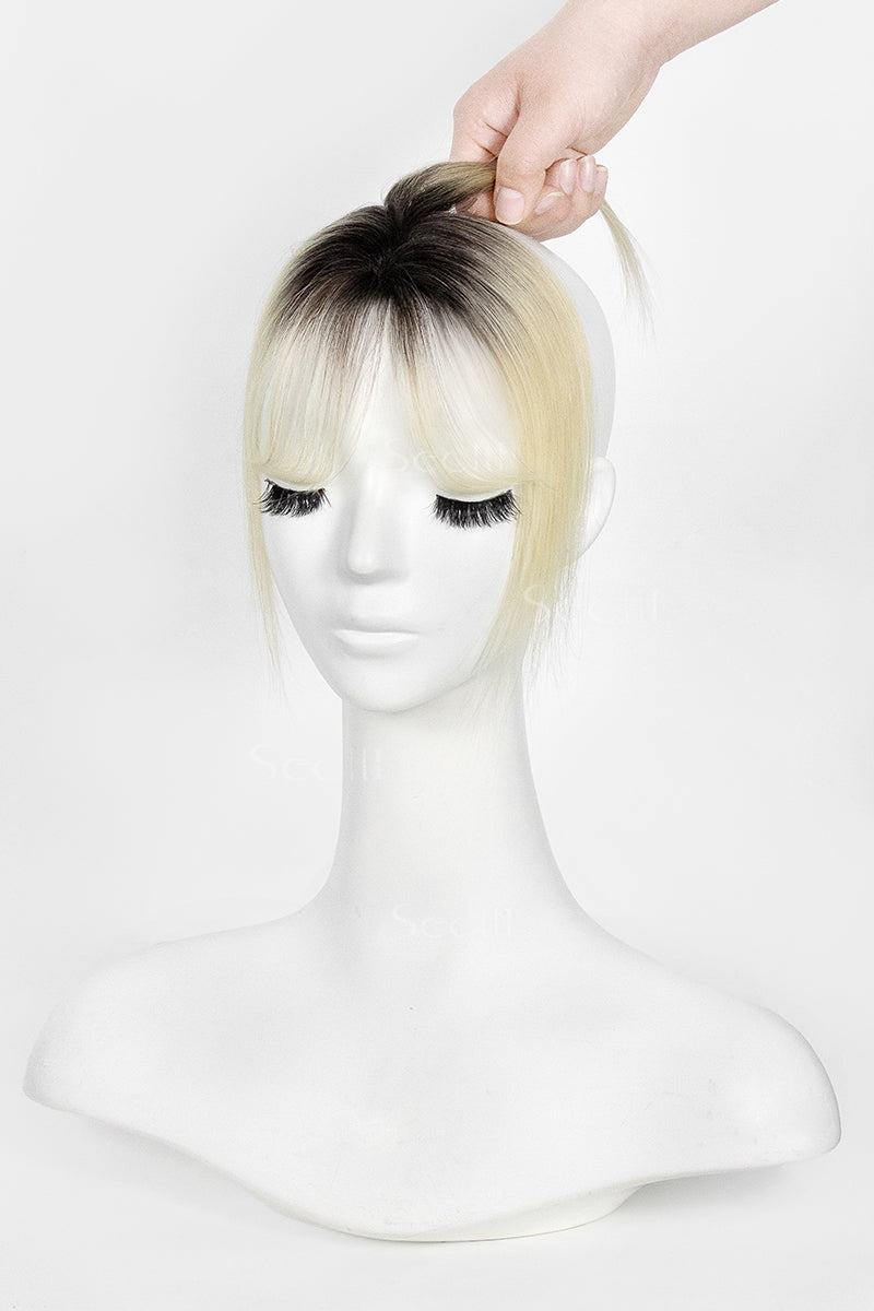 Magic Pixie Topper with Bangs Natural Black Roots with Lightest Blonde 