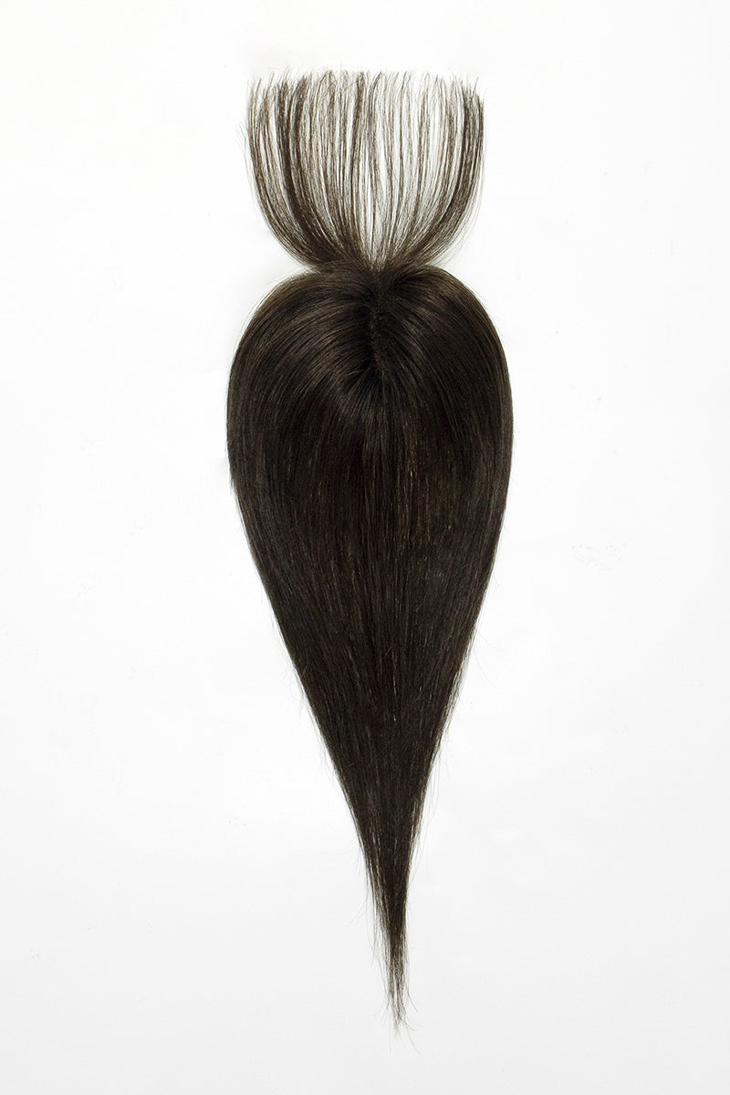 Hair Topper with a gradient from dark brown to gray on a white background