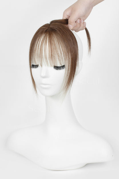 Magic Pixie Topper with Bangs Dark Auburn Brown 