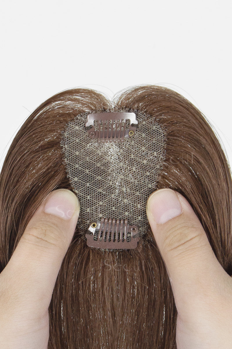 Magic Pixie Topper with Bangs Dark Auburn Brown 