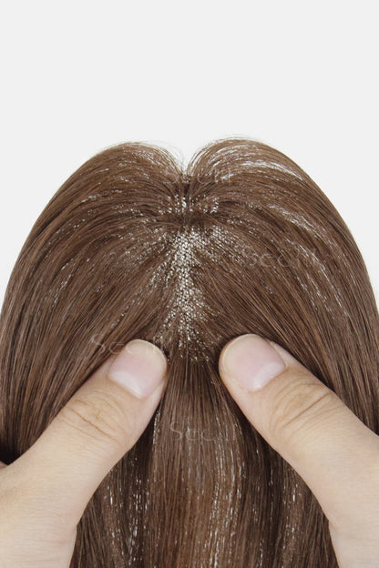 Magic Pixie Topper with Bangs Dark Auburn Brown 