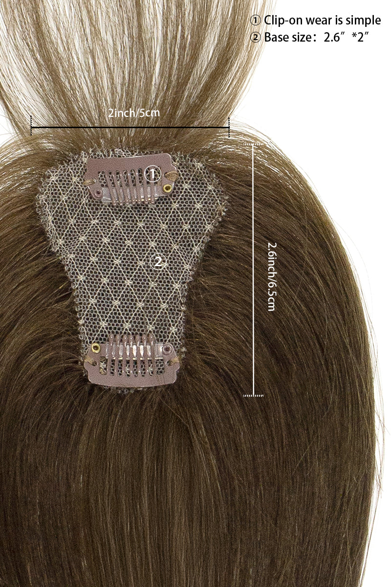 Hair topper clip with measurements on a person&