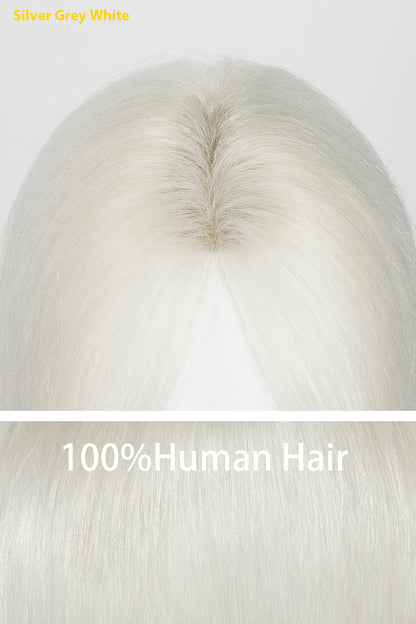 Close-up of silver gray white hair with &