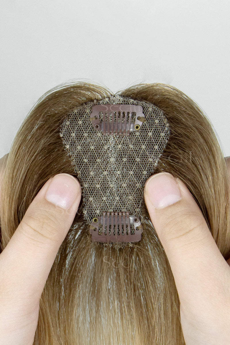 Magic Pixie Topper with Bangs Medium Brown Dark Blonde 