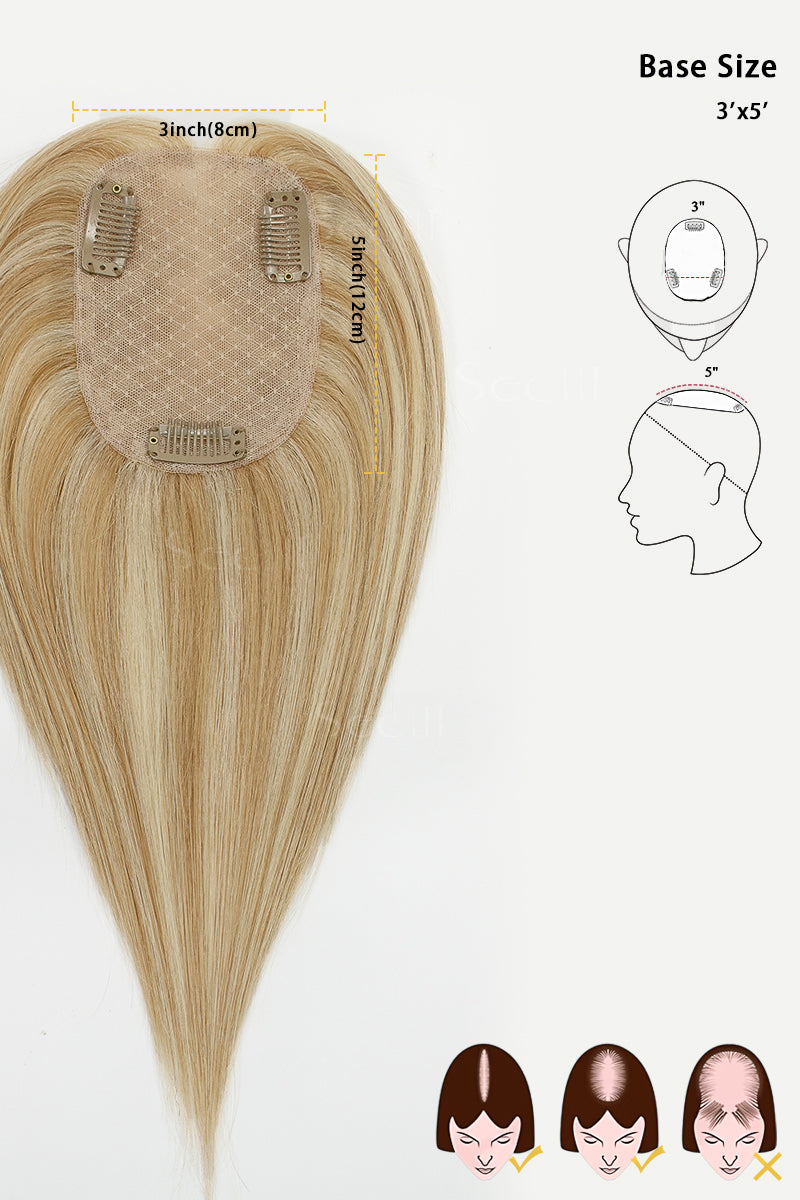 Topper de Cabello Humano Remy con Base de Seda Flavia | Rubio Cálido con Reflejos 
