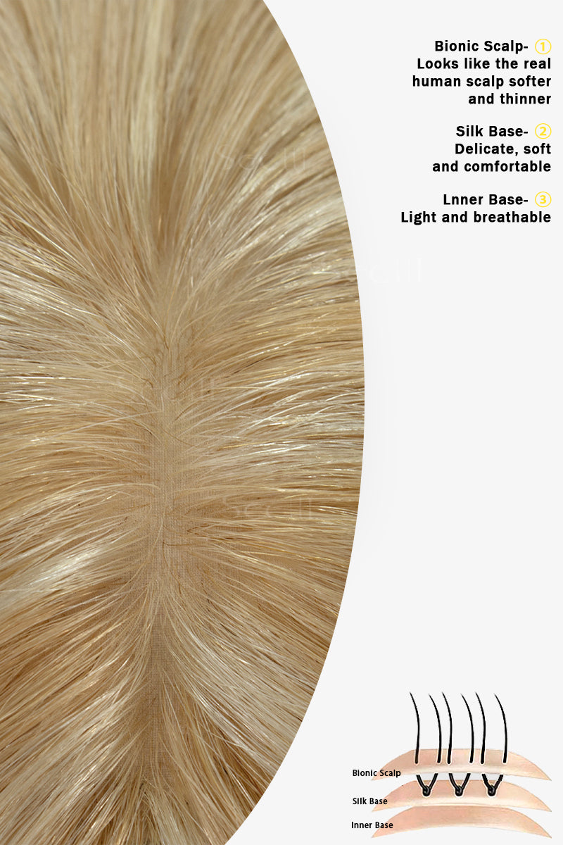 Topper de Cabello Humano Remy con Base de Seda Flavia | Rubio Cálido con Reflejos 