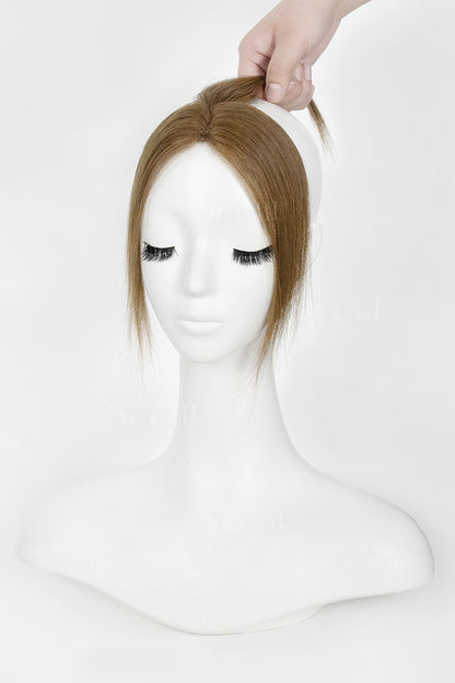 Mannequin head with Magic Pixie Topper Medium Ash Brown 