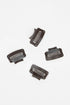 Four dark brown hair combs on a white background