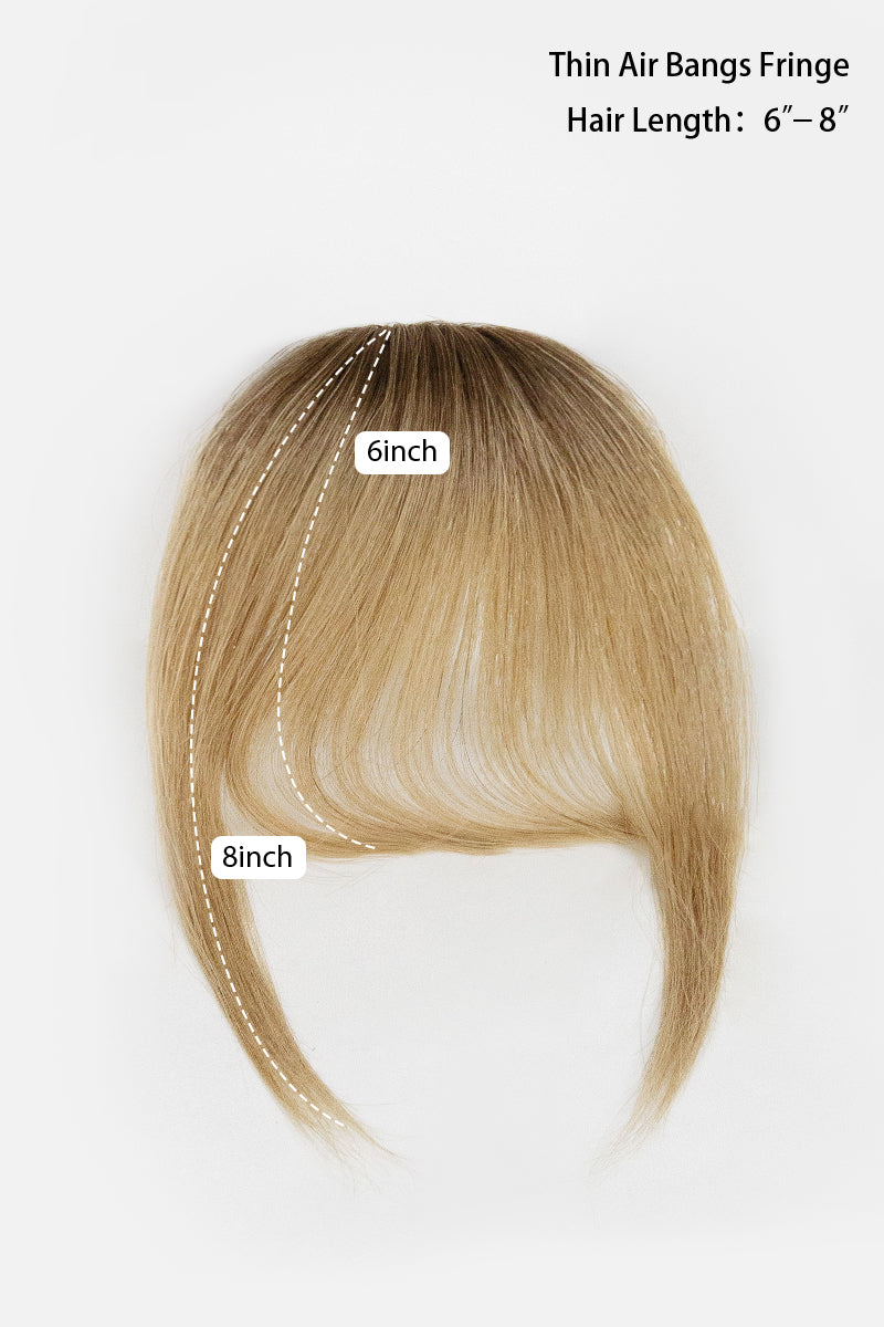 Blonde hair bangs with measurements on a white background
