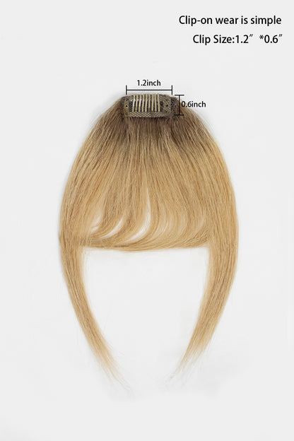 Blonde hair clip-on extension with measurements on a white background