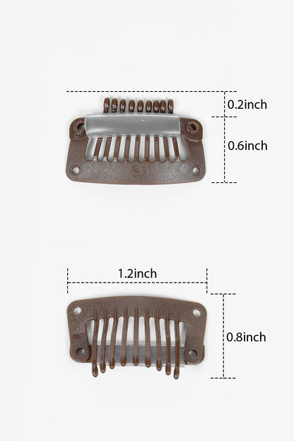 Two plastic hair combs with measurements on a white background