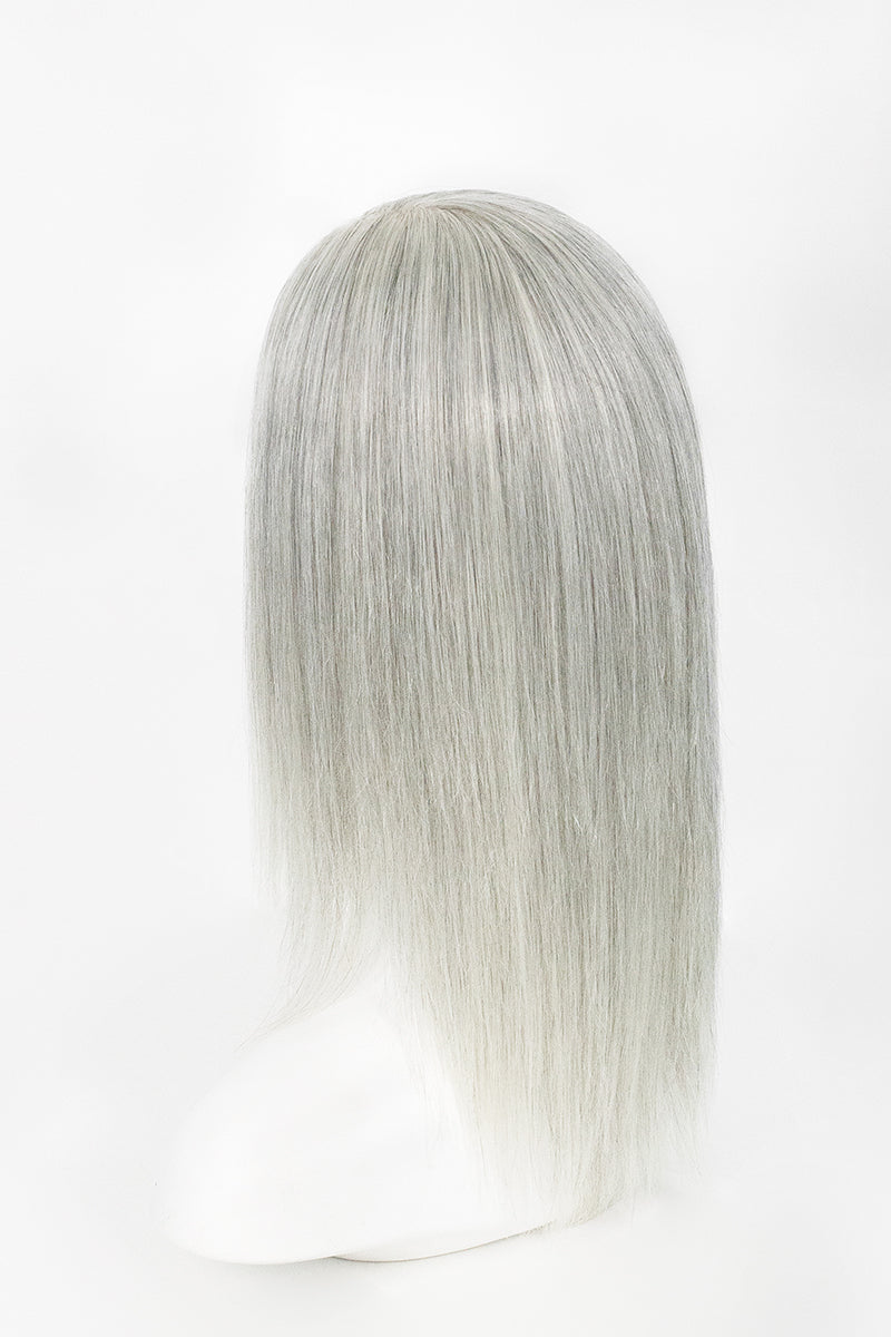 Silver straight wig on a white background
