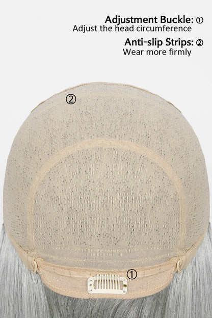Wig cap with adjustment buckle and anti-slip strips on a white background