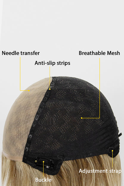 Wig cap with labeled features on a white background