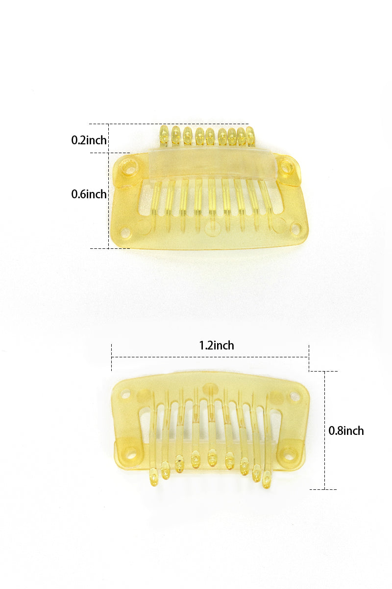 Yellow hair clips with measurements on a white background