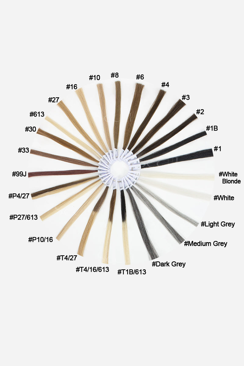 Color swatch chart with hair color shades on a white background