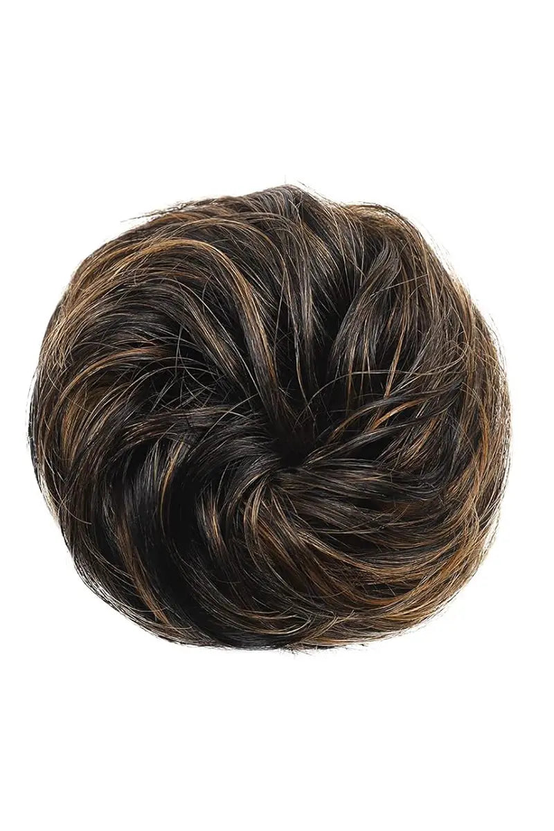 Moño desordenado Seully, pieza de cabello negro con reflejos rubios dorados