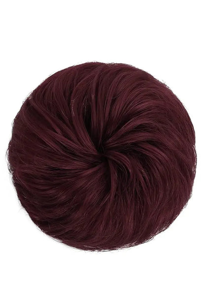 Moño desordenado de Seully, pieza de cabello color vino tinto