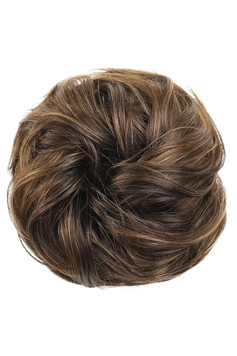 Chignon décoiffé Seully châtain moyen avec reflets blonds dorés