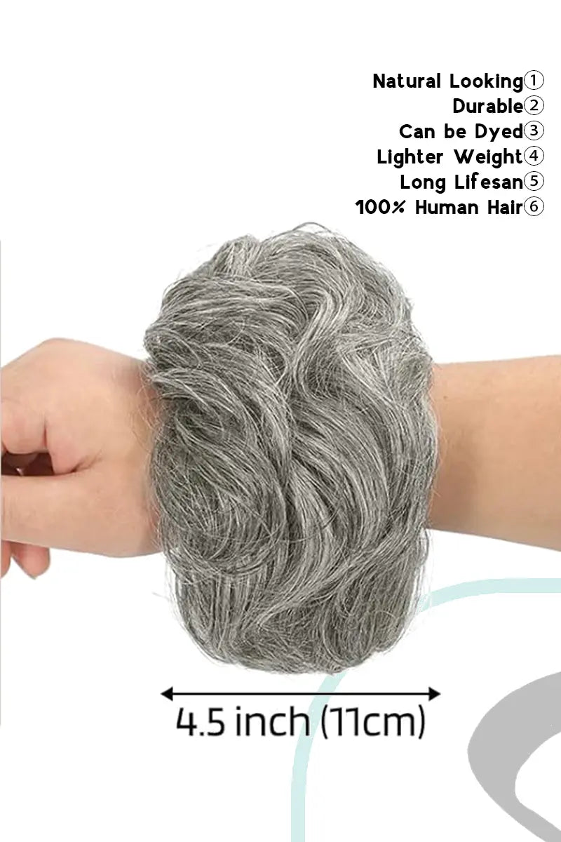 Seully Messy Bun Hair Piece Silver Gray with Black Mixed