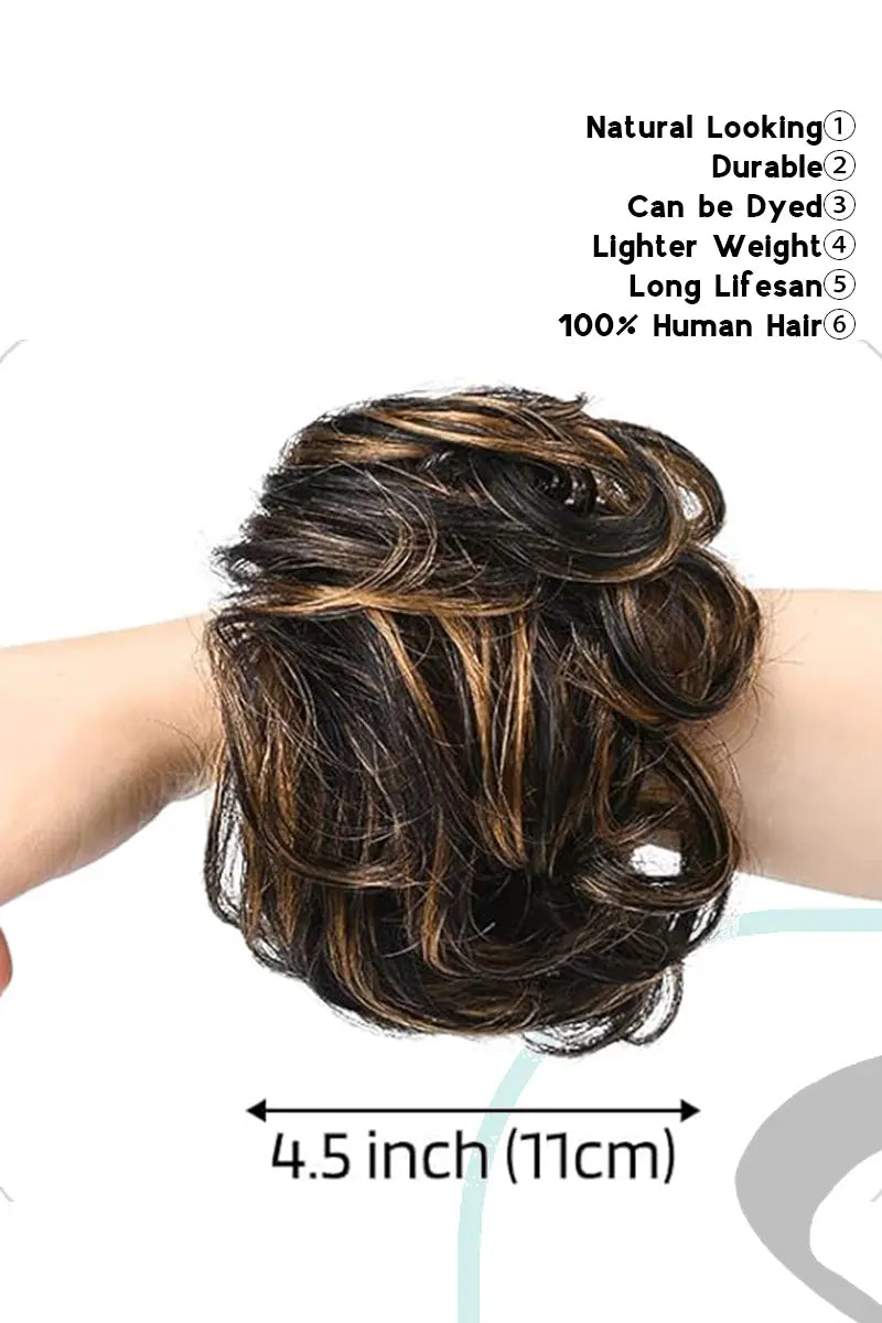 Seully Messy Bun Hair Piece Black with Golden Blonde Highlights 