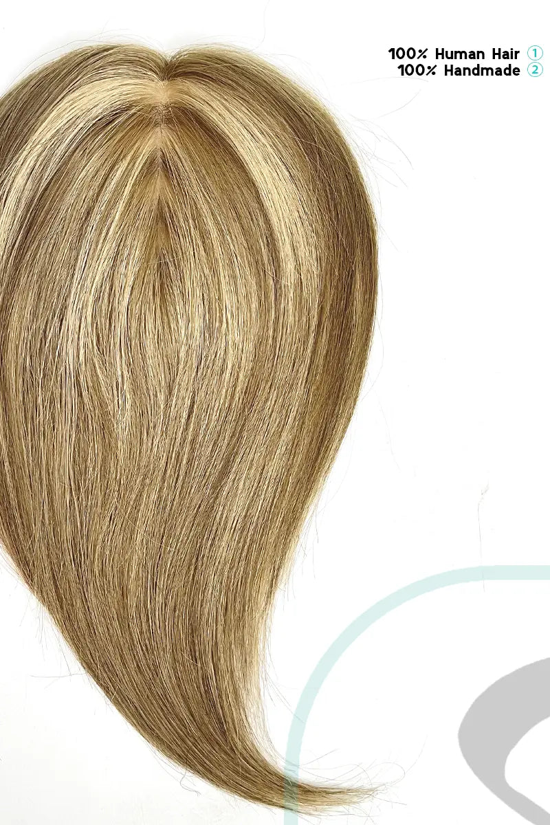 Flavia Silk Top Remy Human Hair Topper Medium Brown with Warm Highlights P#4/27