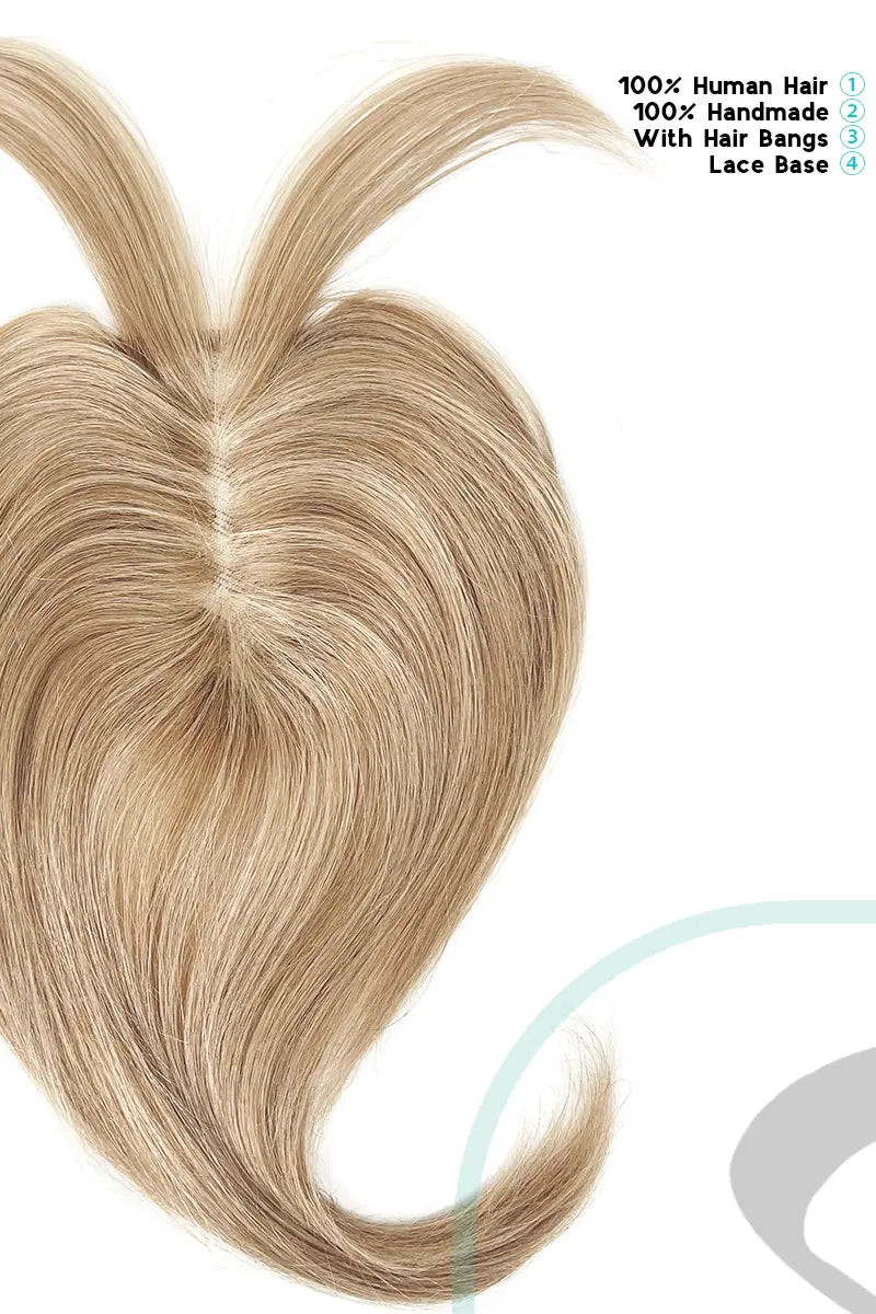 Mona-B Handmade Human Hair Topper with Bangs Dark Blonde with Light Blonde #10/16