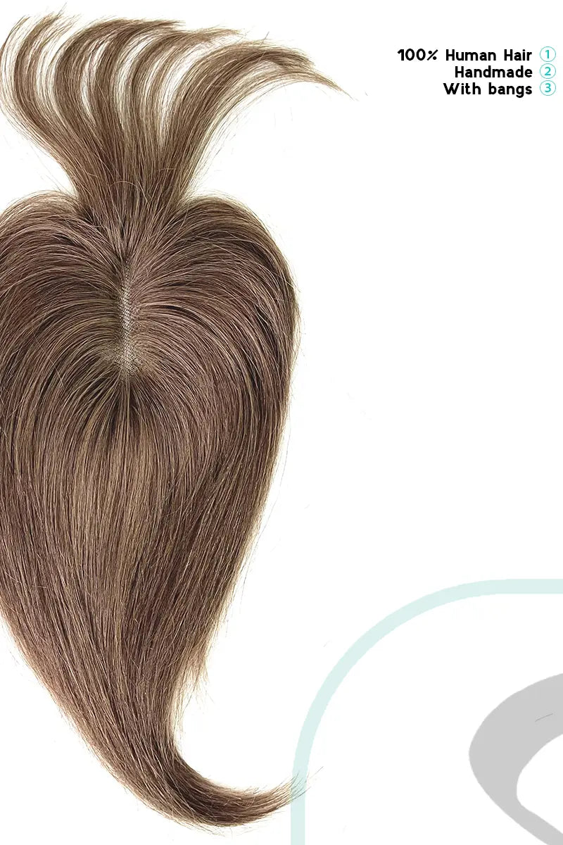 Mona-B Handmade Human Hair Topper with Bangs Medium Ash Brown #6