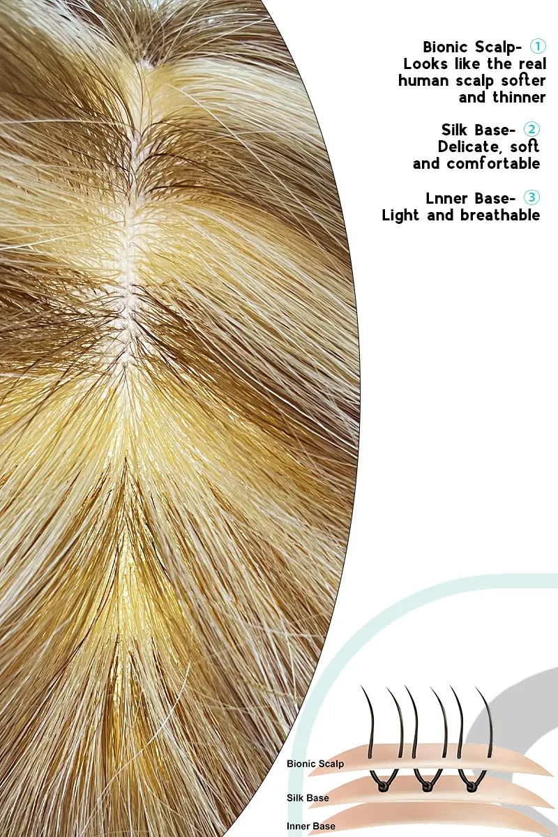 Flavia Silk Top Remy Human Hair Topper Medium Brown with Warm Highlights P#4/27