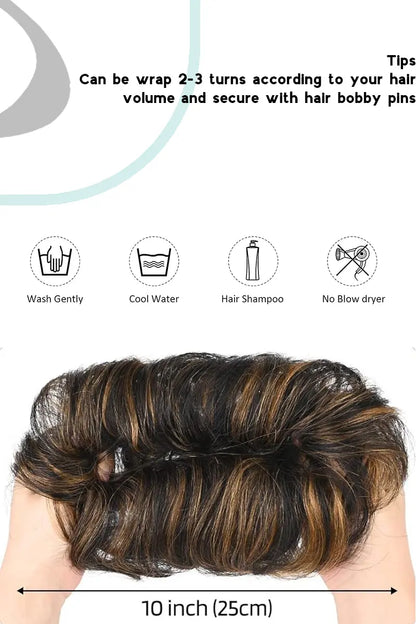 Seully Messy Bun Hair Piece Black with Golden Blonde Highlights