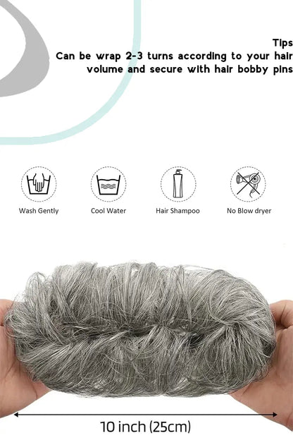 Seully Messy Bun Hair Piece Silver Gray with Black Mixed