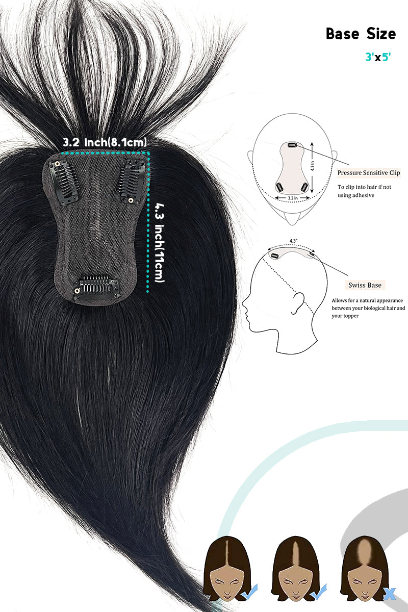 Mona-B Topper de cabelo humano feito à mão com franja natural preto 