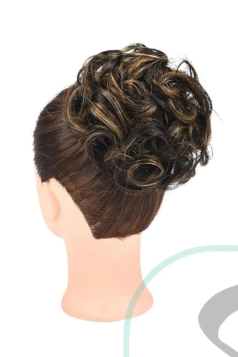 Seully Messy Bun Hair Piece Black with Golden Blonde Highlights 