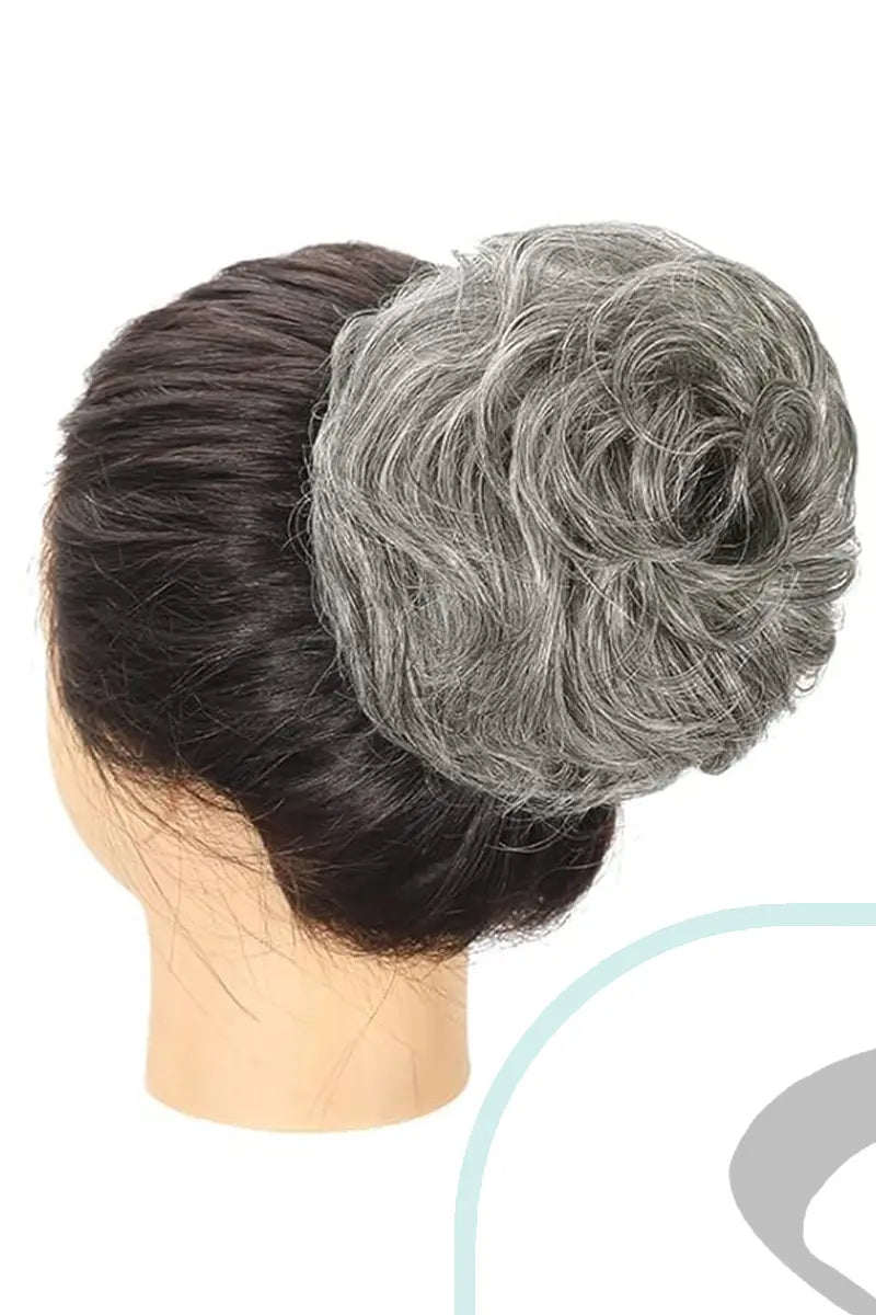 Seully Messy Bun Hair Piece Silver Gray with Black Mixed